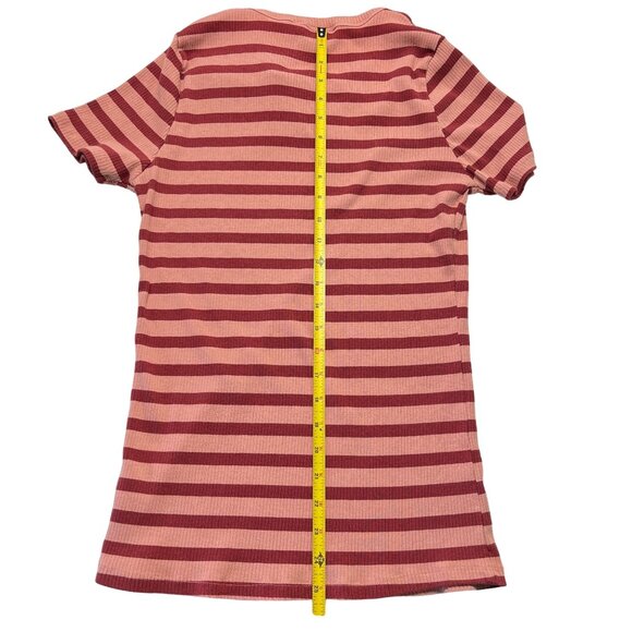 Pink Striped T Shirt Womens Size Large Cap Short Sleeve Dip Fitted Tee - Picture 5 of 7